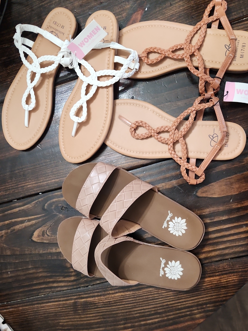 Women’s Braided Strap Sandals in White and Tan
